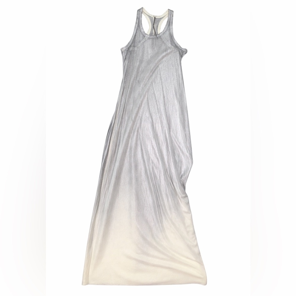 Stylish Ruched Long Tank Dress in Gradient Silver – Size Small